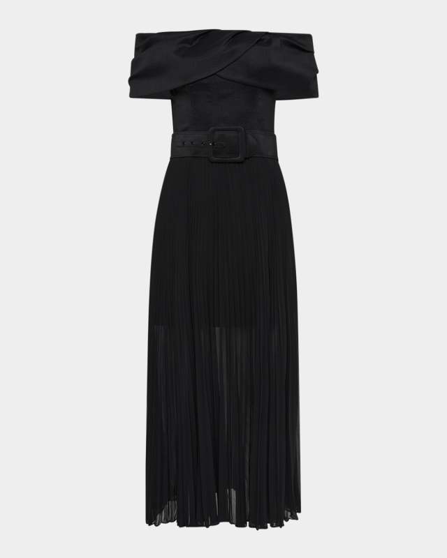 Emilie Pleated Off-Shoulder Midi Dress